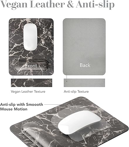 Miniatura 4 de HABITU Alfombrilla de mouse negra de cuero vegano con soporte magnético extraíble y base antideslizante, alfombrilla ergonómica para mouse con