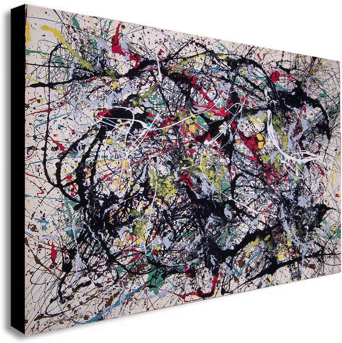 Jackson Pollock Number 34 - Canvas Wall Art Framed Print - Various Sizes (A1 32x24 inches)