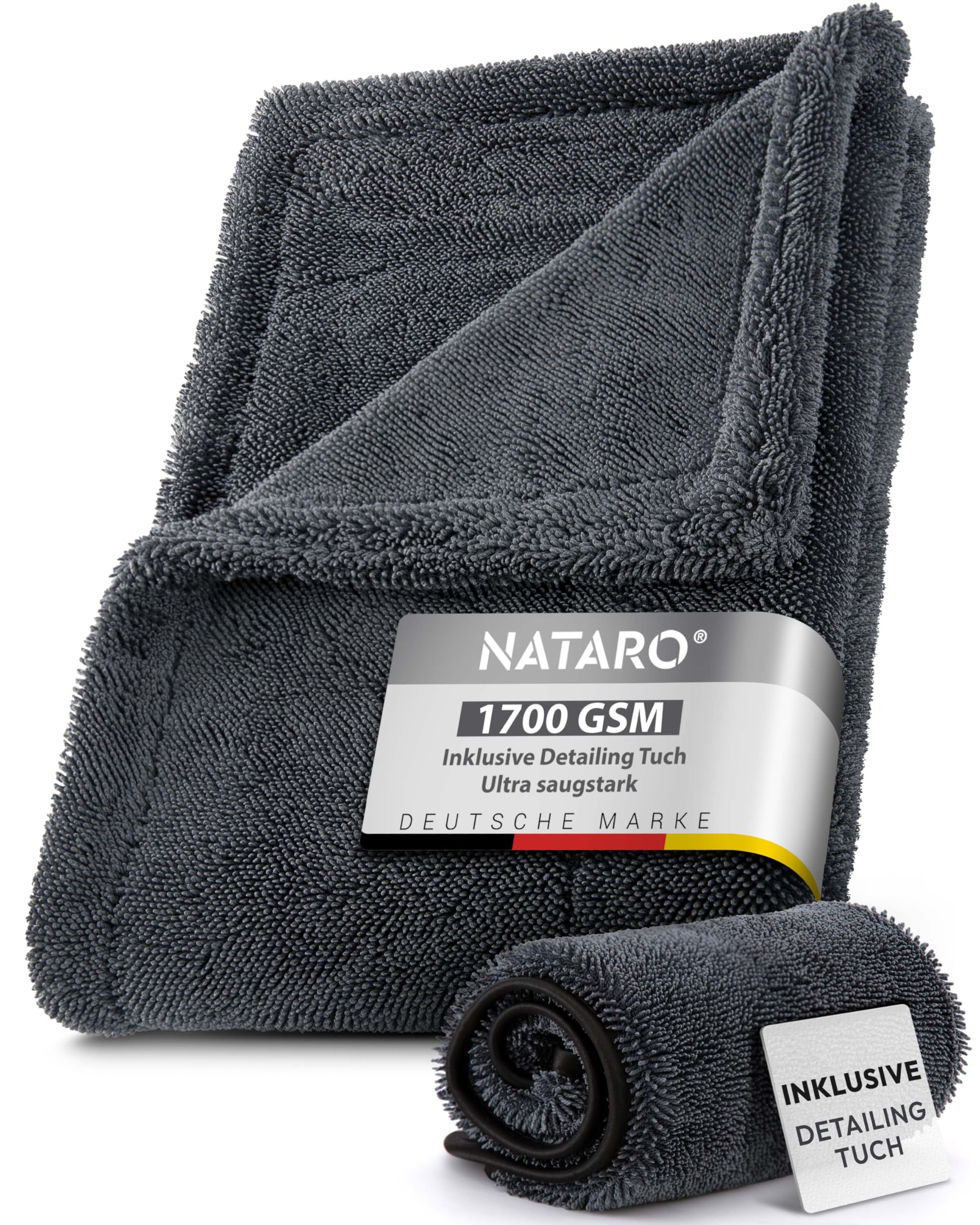 NATARO® MEGA Dry it. XXL Premium Auto Trockentuch – 1700 GSM, 50x80cm, höchste Saugfähigkeit, weiches Microfasertuch, fusselfrei – extrem hohe Wasseraufnahme – kratzfrei (für Motorrad, Camper UVM.)