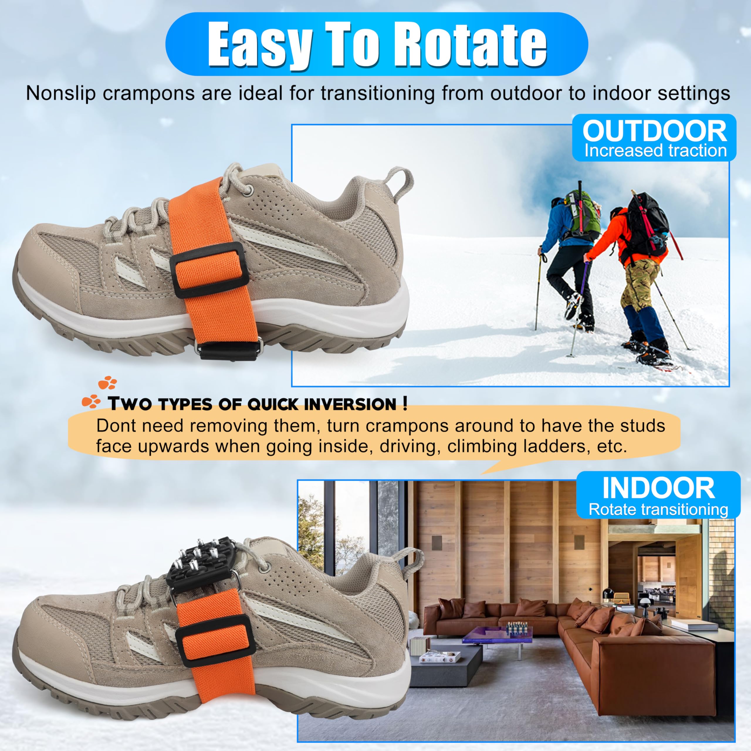 Ice Cleats Snow Traction Cleats for Walking on Snow and Ice Midsole Non-Slip Crampons with Adjustable Straps 7 Tungsten Studs for Grippers Anti Slip Traction Cleats for Walking Jogging Hiking