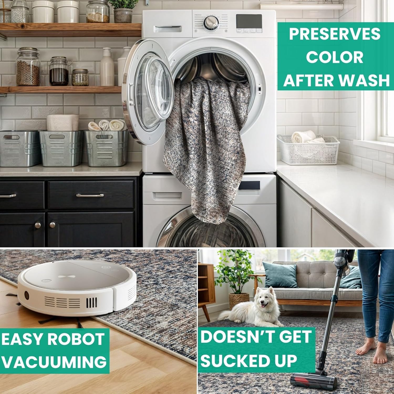 Bloom Rugs Caria Washable Non-Slip 3x5 Rug - Dark Blue/Tan Traditional Area Rug for Living Room, Bedroom, Dining Room, and Kitchen - Exact Size: 3' x 5'