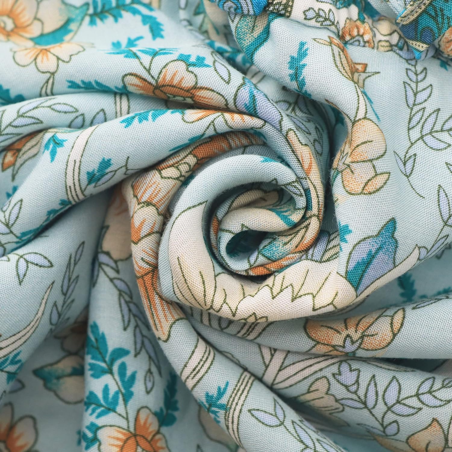 R.Vivimos Women's Cotton Long Sleeves V-Neck Button Up Floral Print Bohemian Flowy Mini Dress - Image 7