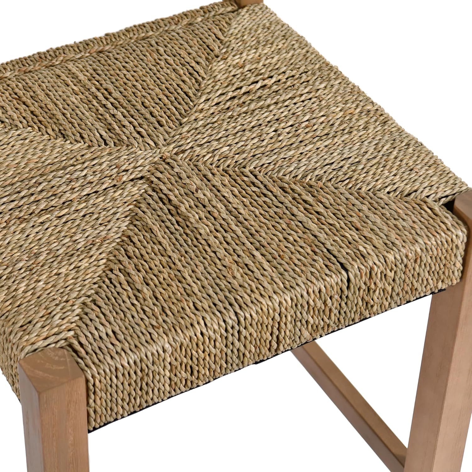 DUHOME Rattan Bar Stools Set of 4, 24'' Bohemian Counter Height Stool with Woven Seagrass Seat and Back, Solid Wood Legs and Footrest for Kitchen Island Dining Room Home Bar