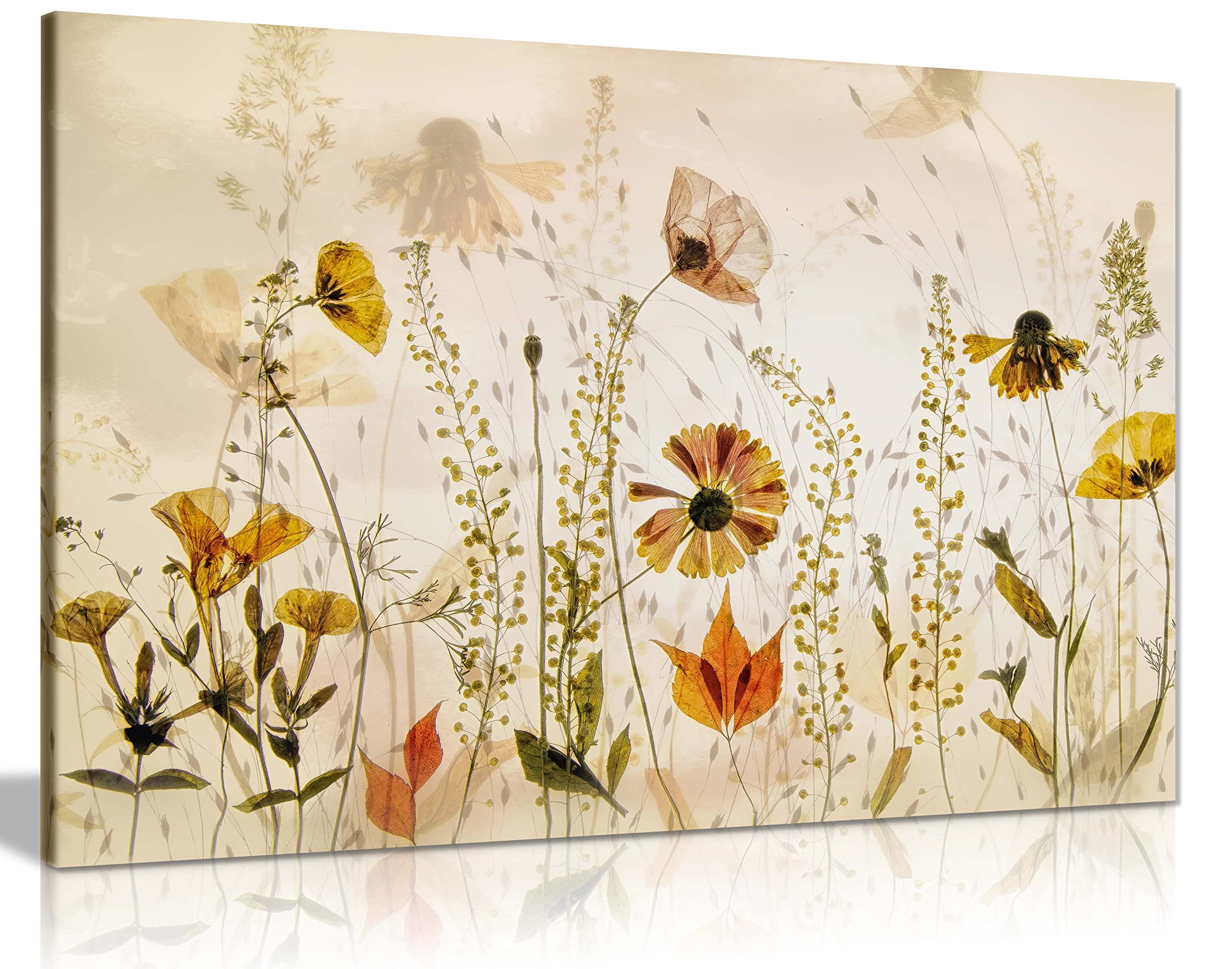 Panther Print Fine Art Prints Yellow Flowers Botanical Garden Painterly Artistic Framed Canvas Print, Pictures for Home Walls, Bedroom, Living Room & Bathroom Decor 61x41cm (24x16in)