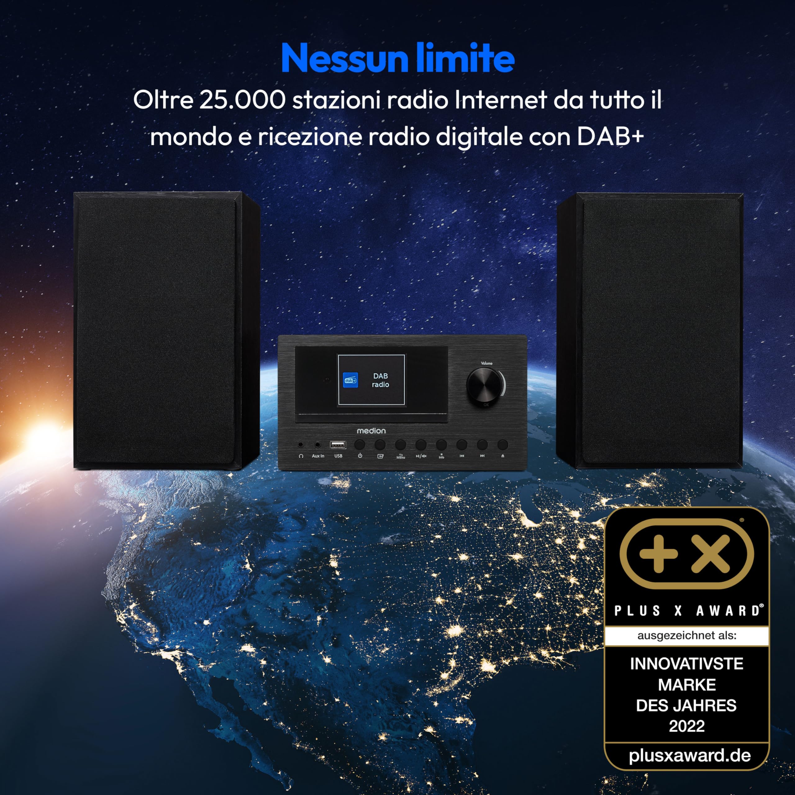 MEDION P85003 Micro Audio System Radio Internet Dab+ FM Bluetooth USB AUX 2x150 W Nero