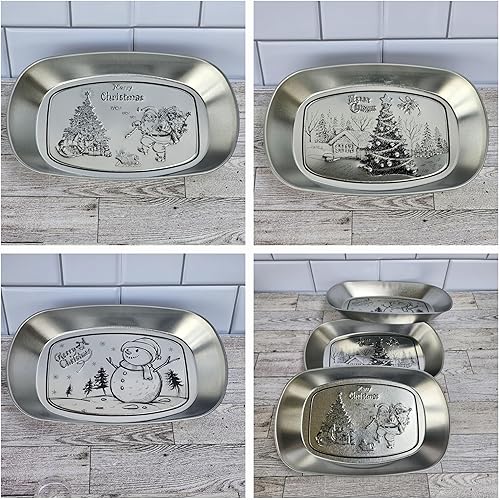 Miniatura 3 de Juego de 3 bandejas decorativas ovaladas de metal plateado para decoración del hogar, Acción de Gracias, Navidad, artículos esenciales de