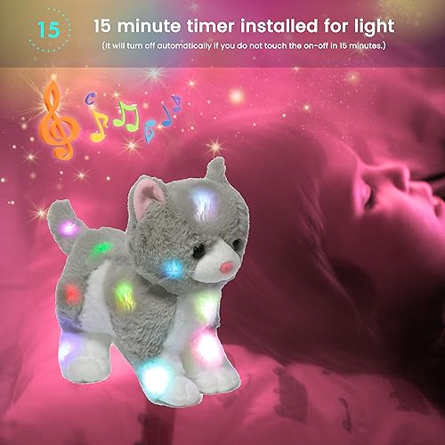Vista 34 de Hopearl Cachorro de peluche con luces LED que brillan en la oscuridad, para festivales de cumpleaños para niños pequeños, blanco, 14 pulgadas