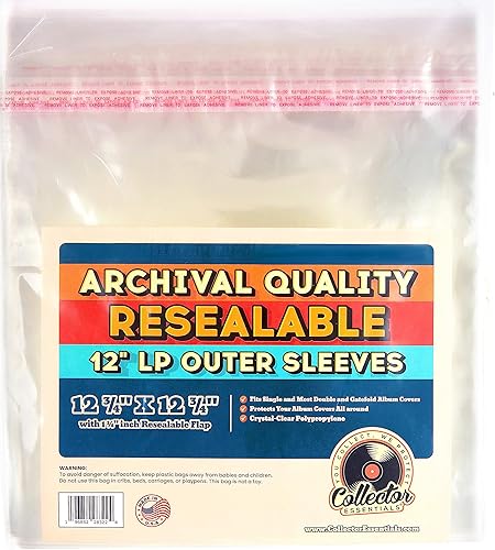 Fundas exteriores LP resellables con solapa, paquete de 50 cubiertas de discos de vinilo archivales, polipropileno transparente con tira resellable