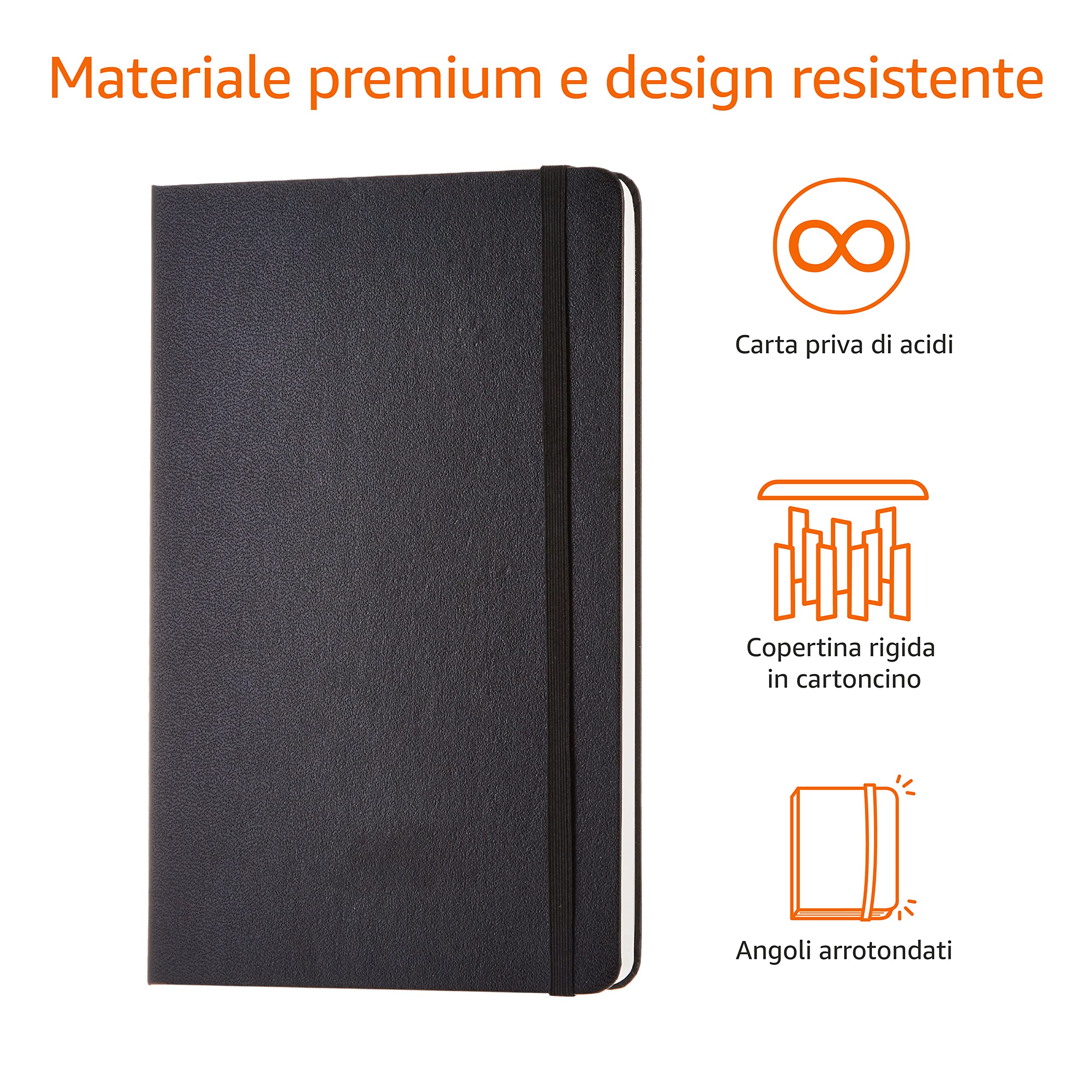 Amazon Basics Taccuino Classico A5 Senza Righe Nero