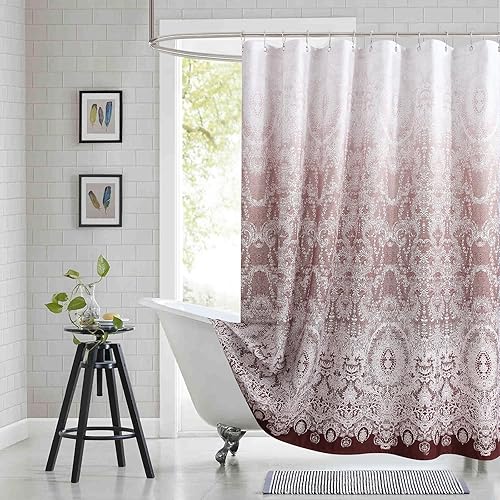 Miniatura 31 de Cortina de ducha de tela para cabina, cortinas de ducha con degradado negro y gris para baño, cortinas de baño impermeables, 54" An x 72" Al