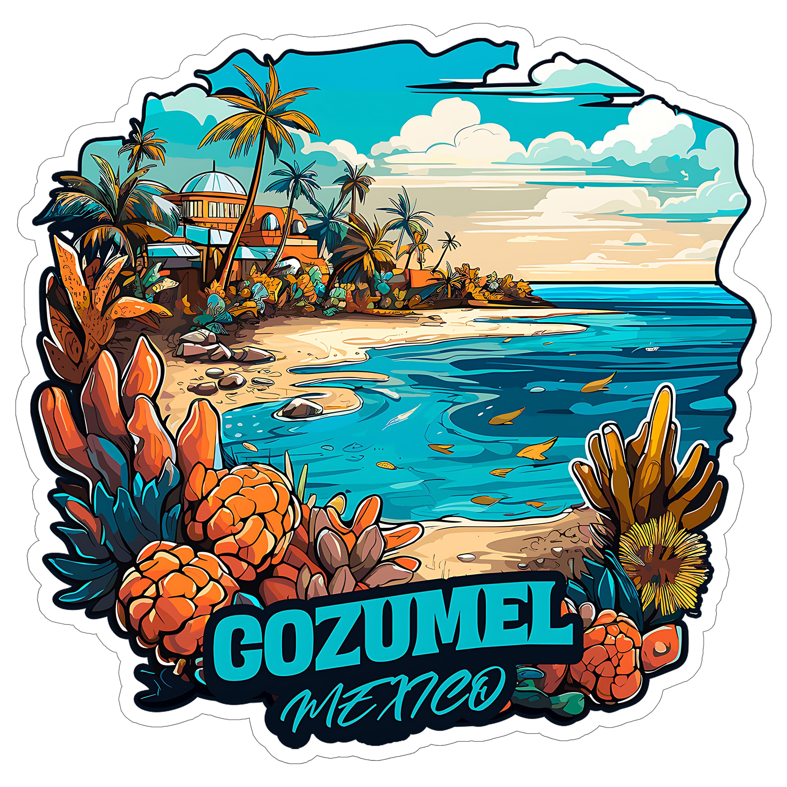 Cozumel Mexico Sticker 4 Inch City Travel Souvenir Destination - Waterproof Vinyl Decal for Laptop Water Bottle Car Tumbler - Durable Aesthetic Long-Lasting Stickers for Adults ID44990