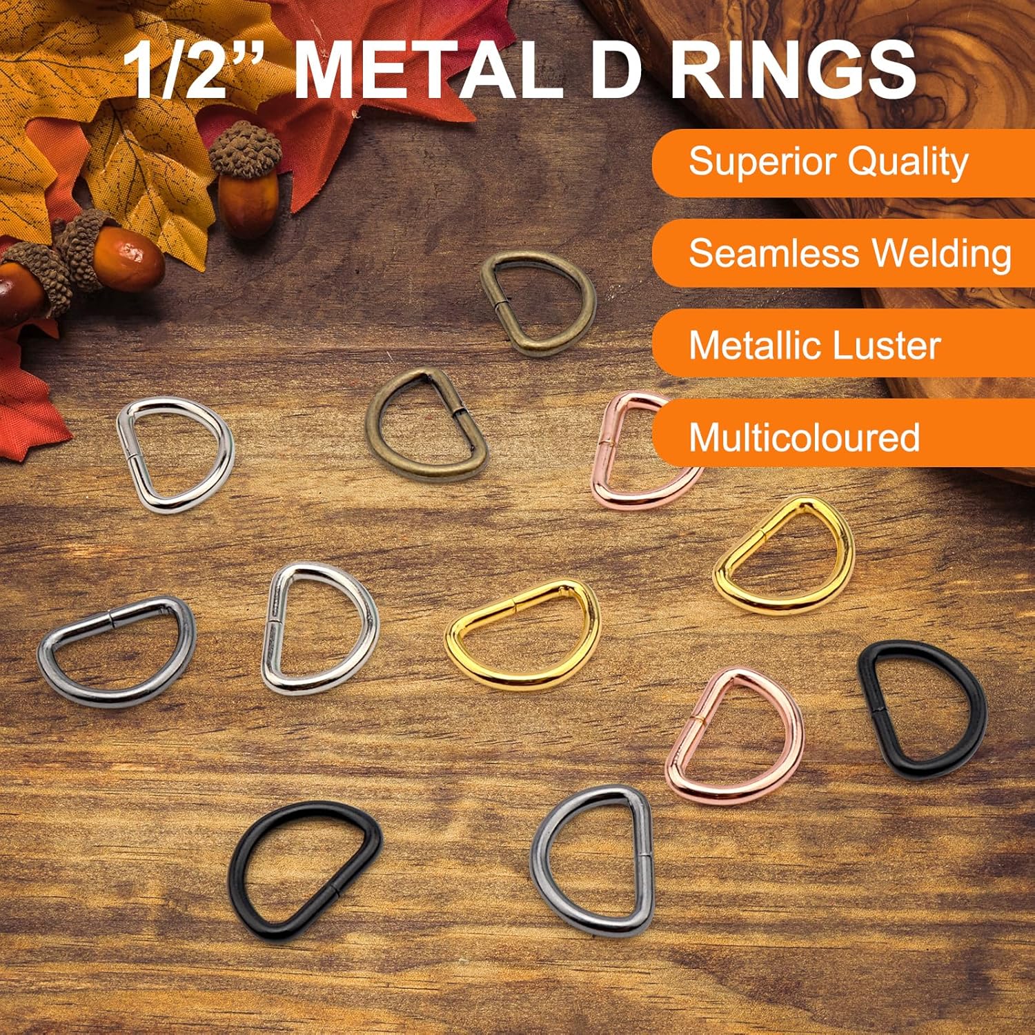 120pcs Metal D Rings 1/2" D Ring Metal Purse Straps Buckle Small Dog Collars Hardware Dee Rings Semi-Circular D Ring D-Shape Buckle Clips for Hardware Bags Ring Hand DIY Accessories(6 Colors) - Image 3