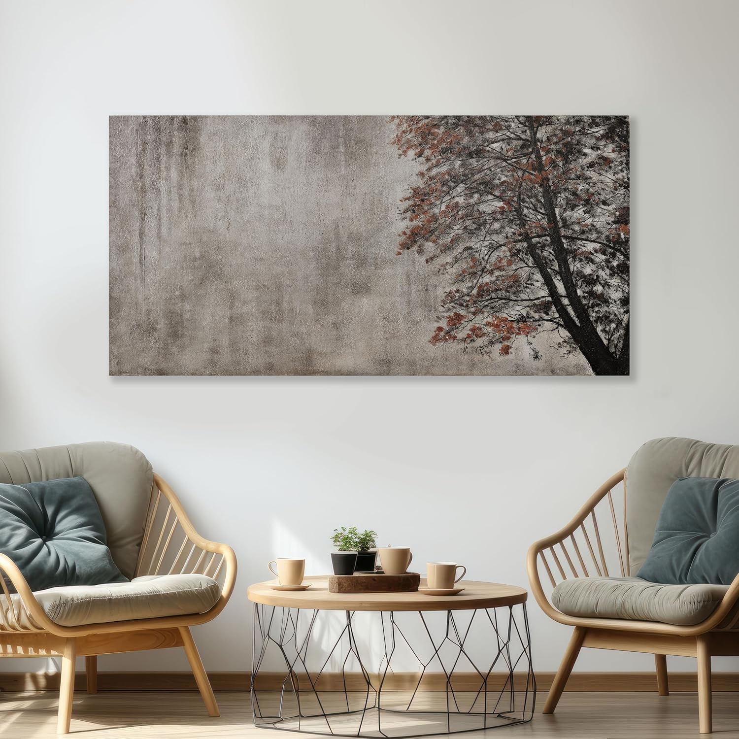 Wall Art Abstract Art Vintage Wall Decor Tree Painting Wall Decor Modern Retro Home Decor Tan Canvas Painting Framed Artwork for Living Room Bedroom Office 29" x 58" - Image 6