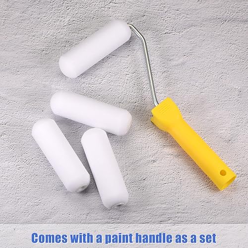 Miniatura 4 de HARFINGTON 50 unids 4 pulgadas esponja pequeño rodillo de pintura cepillo con mango de 10 pulgadas longitud casa pintura suministros herramientas de
