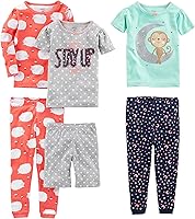 Simple Joys by Carter's Girls 6-Piece Snug Fit Cotton Pajama Set - Soft, Safe, All-Season Sleepwear