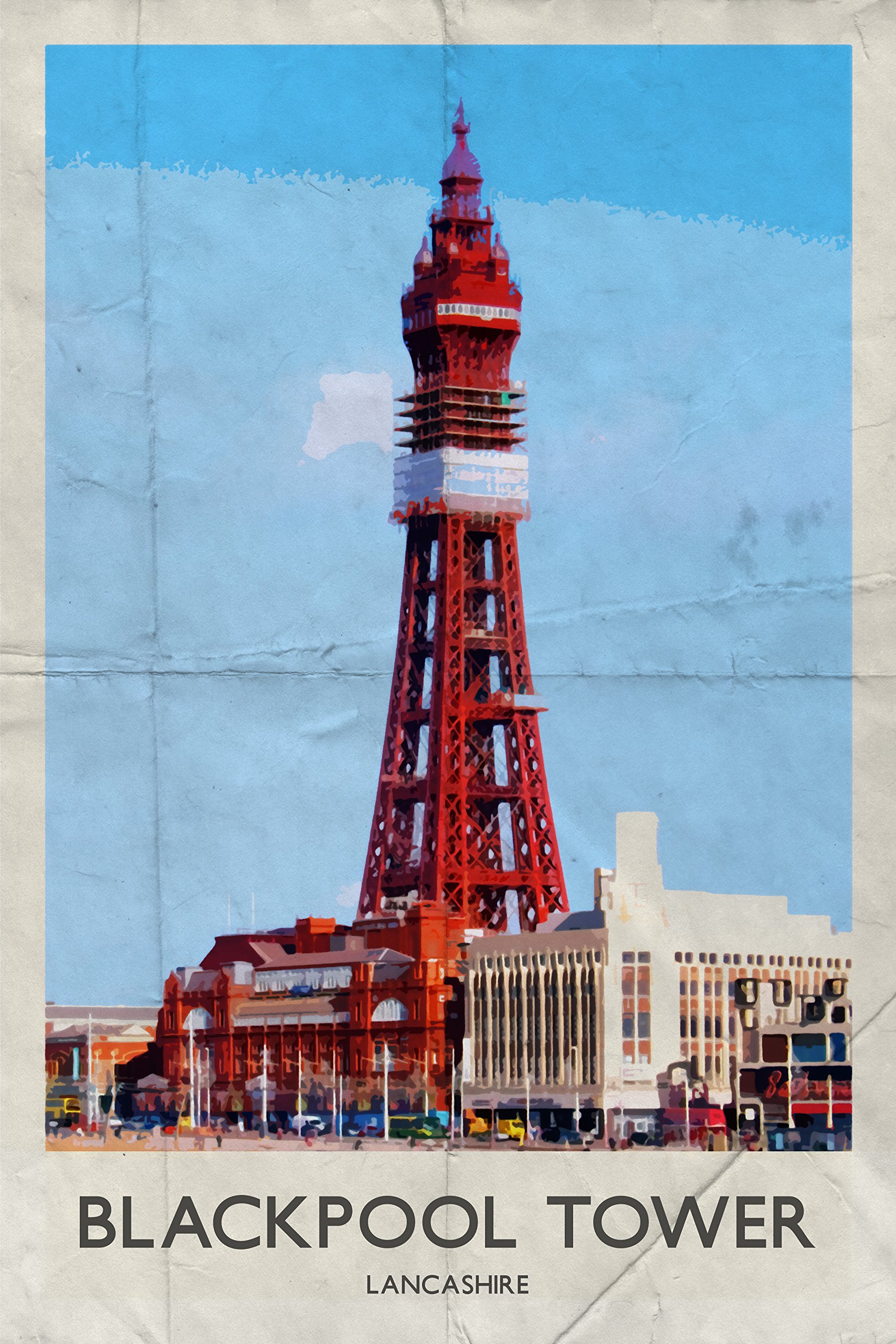 Blackpool Tower Retro Poster Greeting Card Amazon.co.uk Stationery