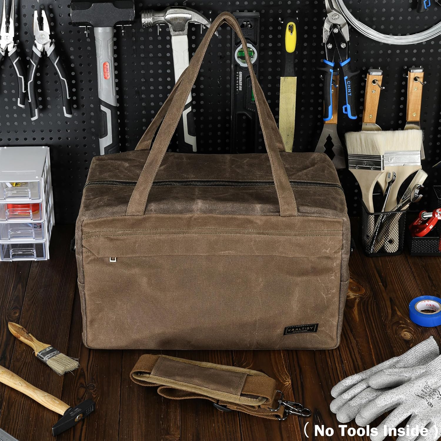 Canvas Tool Organizer Bag, Heavy Duty 16oz Waxed Canvas Garden Hand Tools Tote - with 6 Inside Slots & 1 Large Storage Capacity, Hand Tools Bag for Gardening Carpentry Tools | 15.5" x 9" x 9"