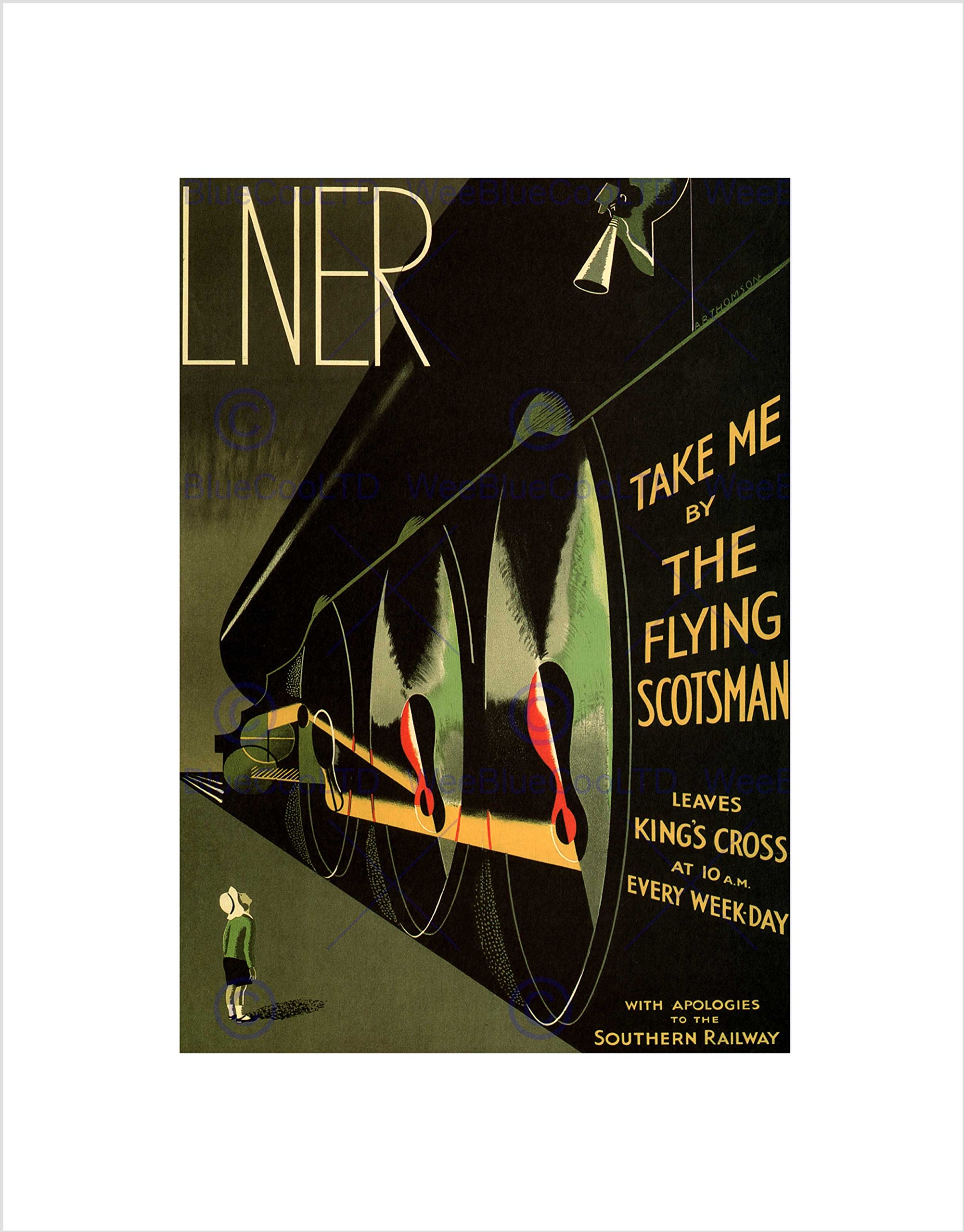 Wee Blue Coo Travel Lner Railway Flying Scotsman UK Locomotive Vintage Ad Art Wall Art Print