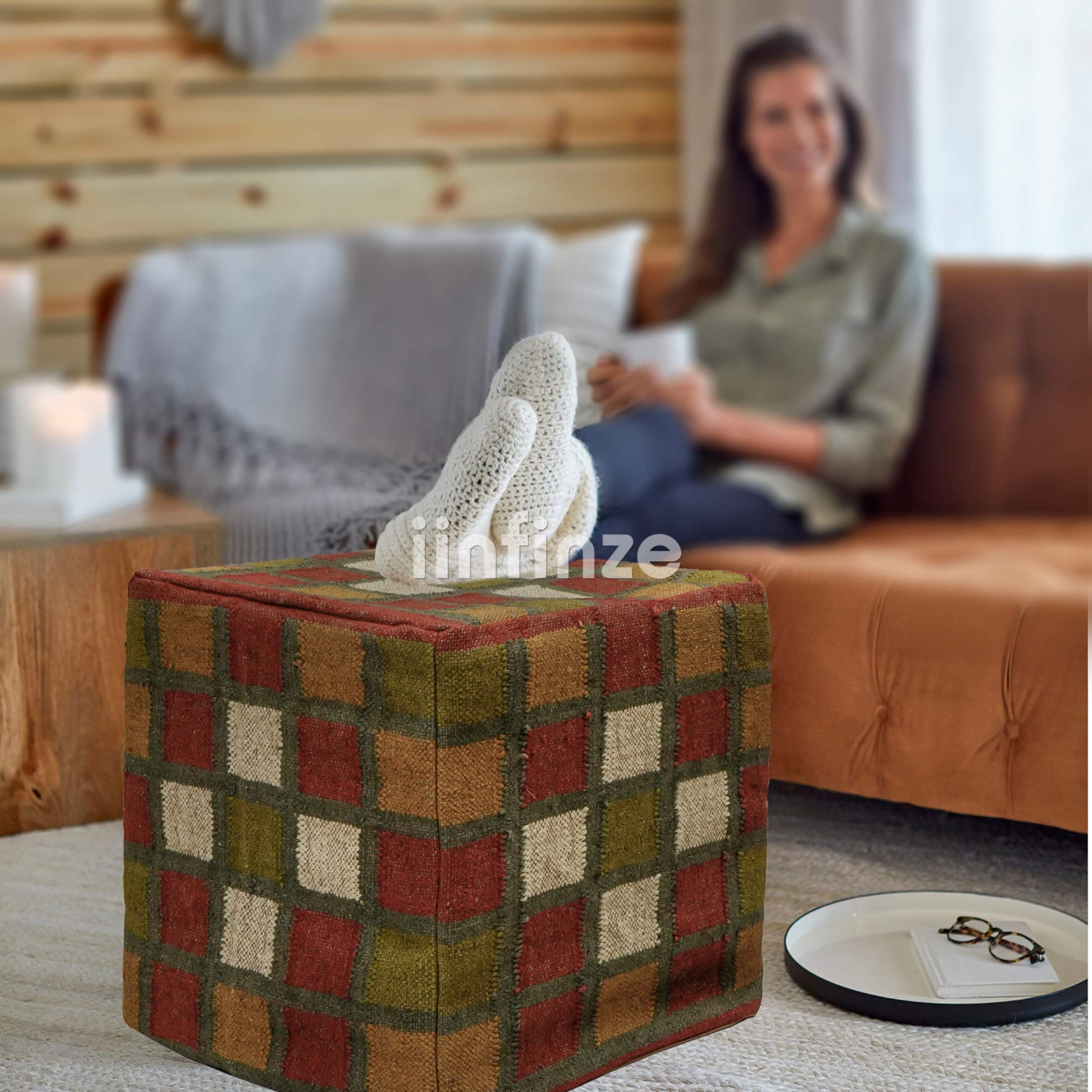 Handicraft 18 Inch Decor Jute Pouf Cover Ottoman Footrest Wool Jute Pouf Ottoman Pouf Stools for Living Room Bedroom Home-image-21