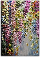 V-inspire Hand-Painted Abstract Floral Oil Painting Canvas Wall Art, 28x40 Inch Colorful Forest Landscape