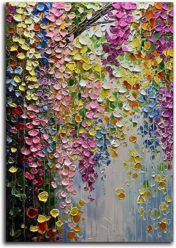 V-inspire Abstract Floral Oil Painting, Hand-Painted Canvas Wall Art, 28 x 40 inches, Colorful Forest Landscape