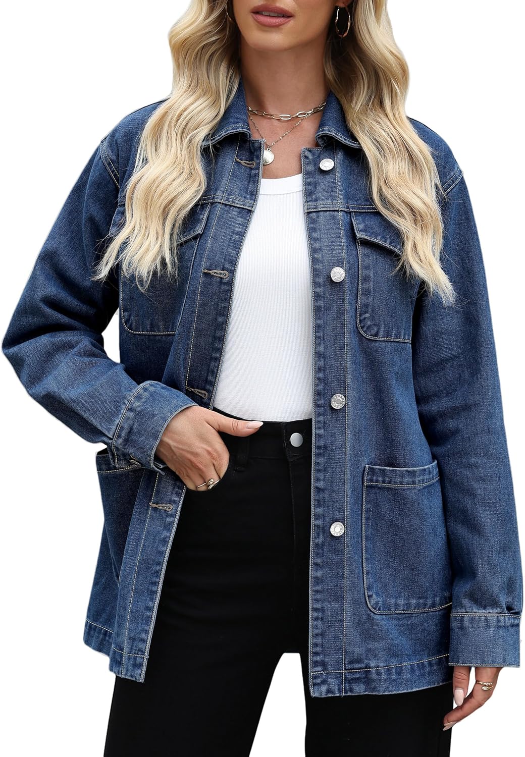 Skirt BL Jean Jacket Women With Belt Mid Long Oversized Denim Jacket for Women With Pocket Long Sleeve Jean Coat Trendy - Image 4