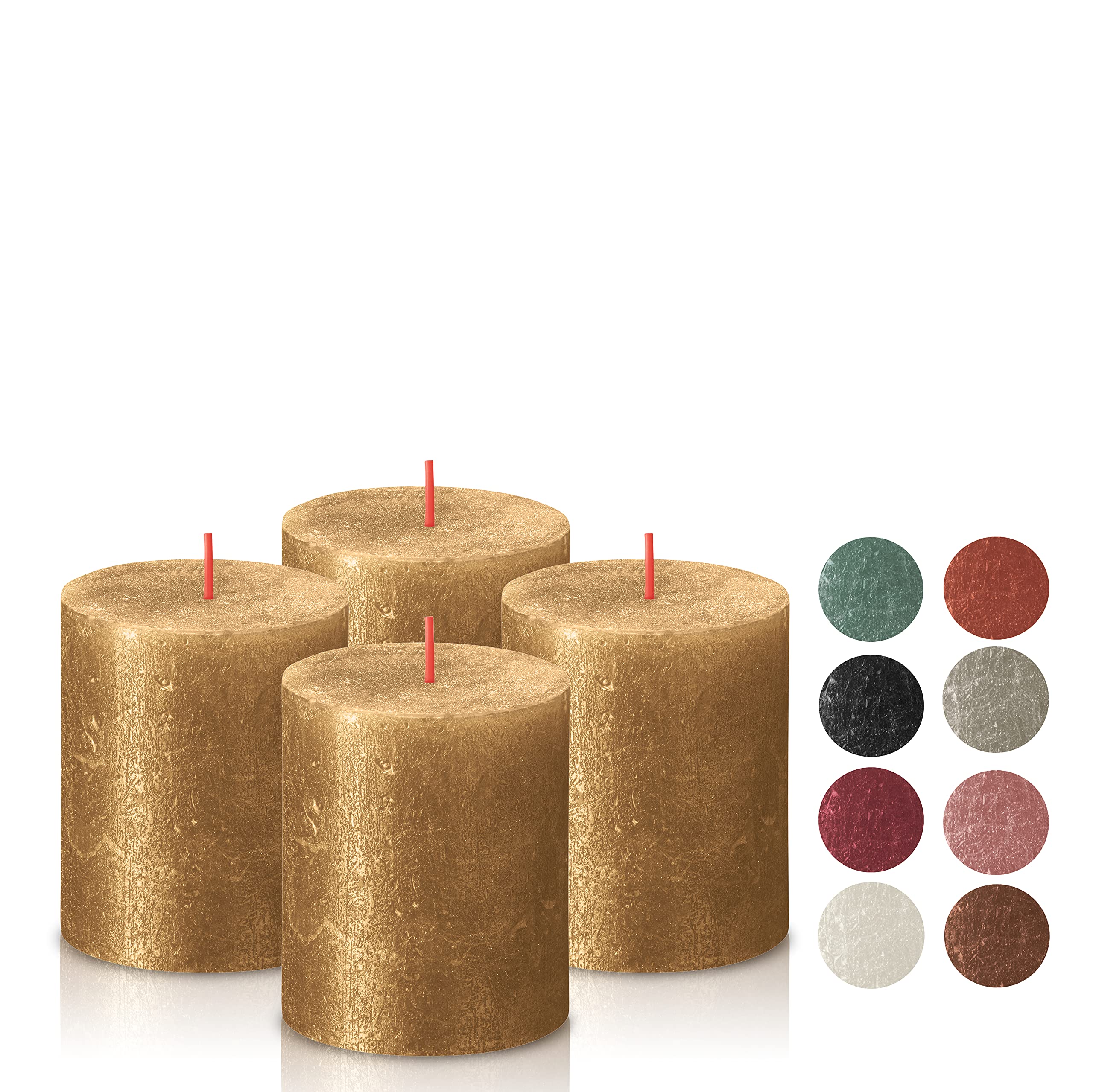 BOLSIUS Gold Shimmer Metallic Pillar Candles 4 Pack - 2.75 X 3.25 Inches - Premium European Quality - Includes Natural Plant-Based Wax - Unscented Dripless Smokeless 35 Hour Party and Home Candles