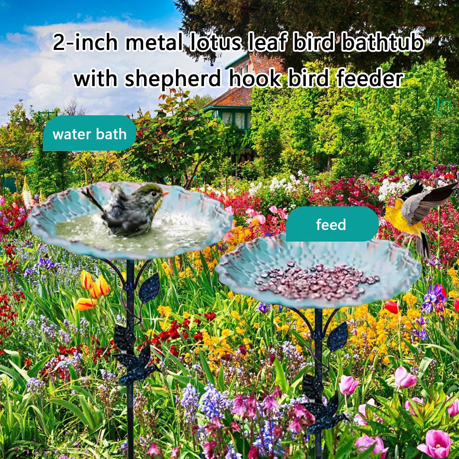 Vogeltränke aus Metall mit dekorativen Vogelmerkmalen, ideal für Garten Rasen und Terrasse