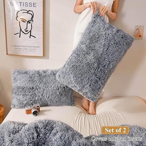 Miniatura 8 de XeGe - Fundas de almohada de piel sintética y terciopelo de cristal esponjoso, ultra suaves con cierre de cremallera, 2 unidades