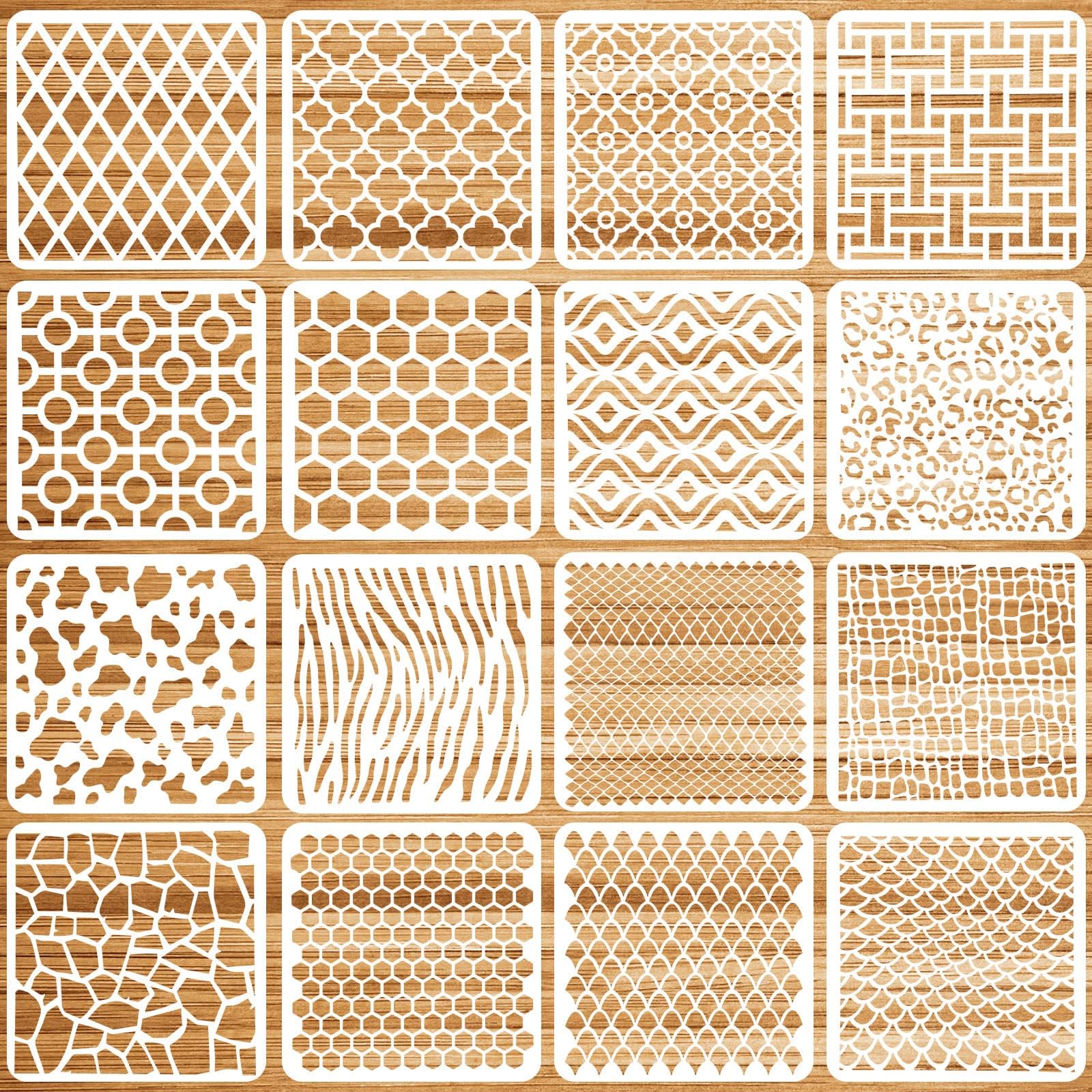 OOTSR16 PCS Geometric Painting Stencils Set for Craft, 5.9" Plastic Art Template for Painting Wood Wall Floor Furniture Canvas Scrapbooking DIY, Reusable Paint Supplies Home Decor