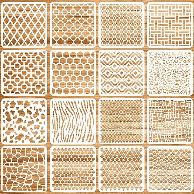 OOTSR 16 PCS Geometric Painting Stencils Set for Craft, 7.9" Plastic Art Template for Painting Wood Wall Floor Furniture Canvas Scrapbooking DIY, Reusable Paint Supplies Home Decor