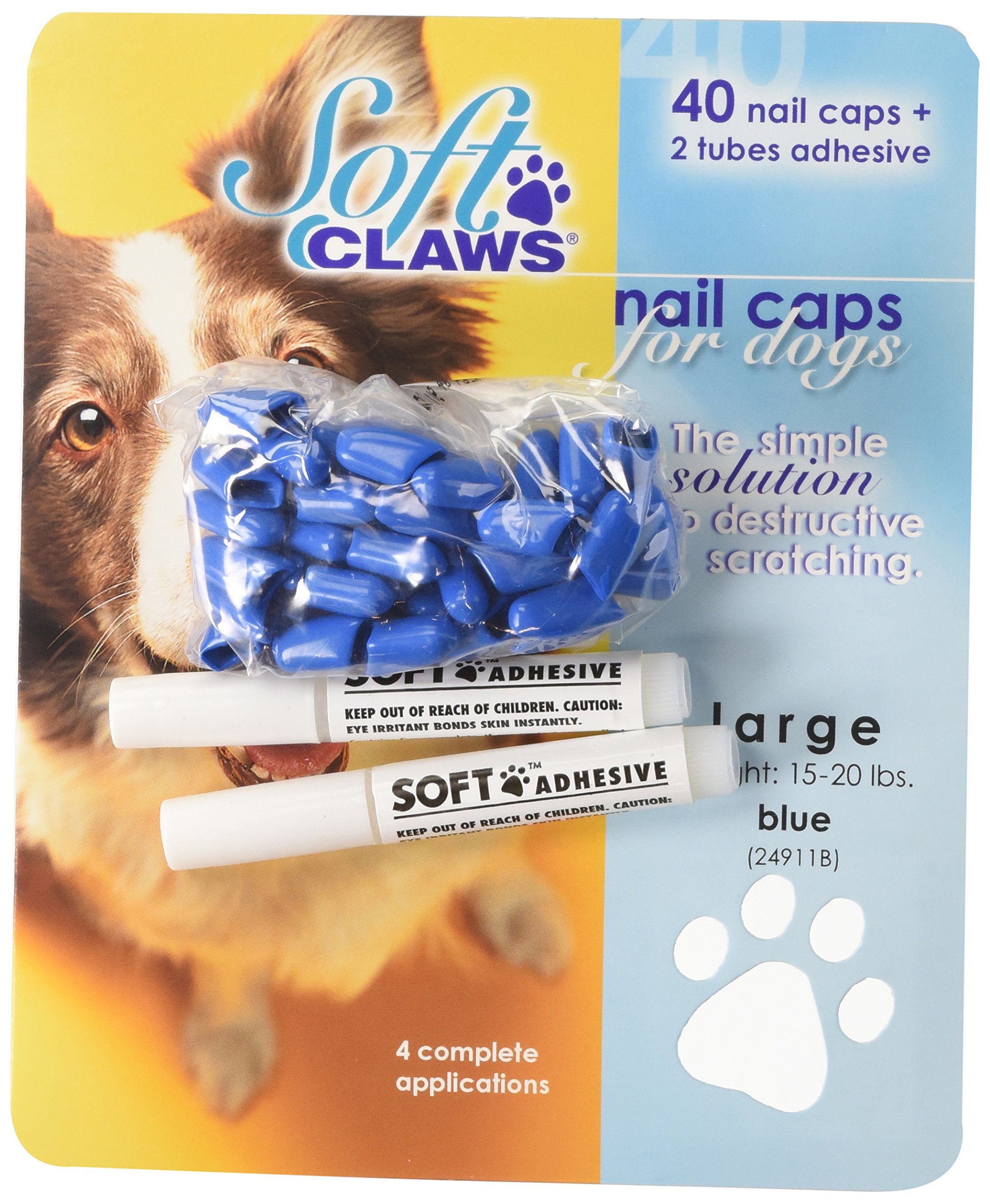Soft ClawsDog Nail Caps, 40 Large Nail Caps, Made in USA - Vet Developed, Safe & Non-Toxic Easy to Apply Claw Covers | Protects Furniture & Skin, Blue