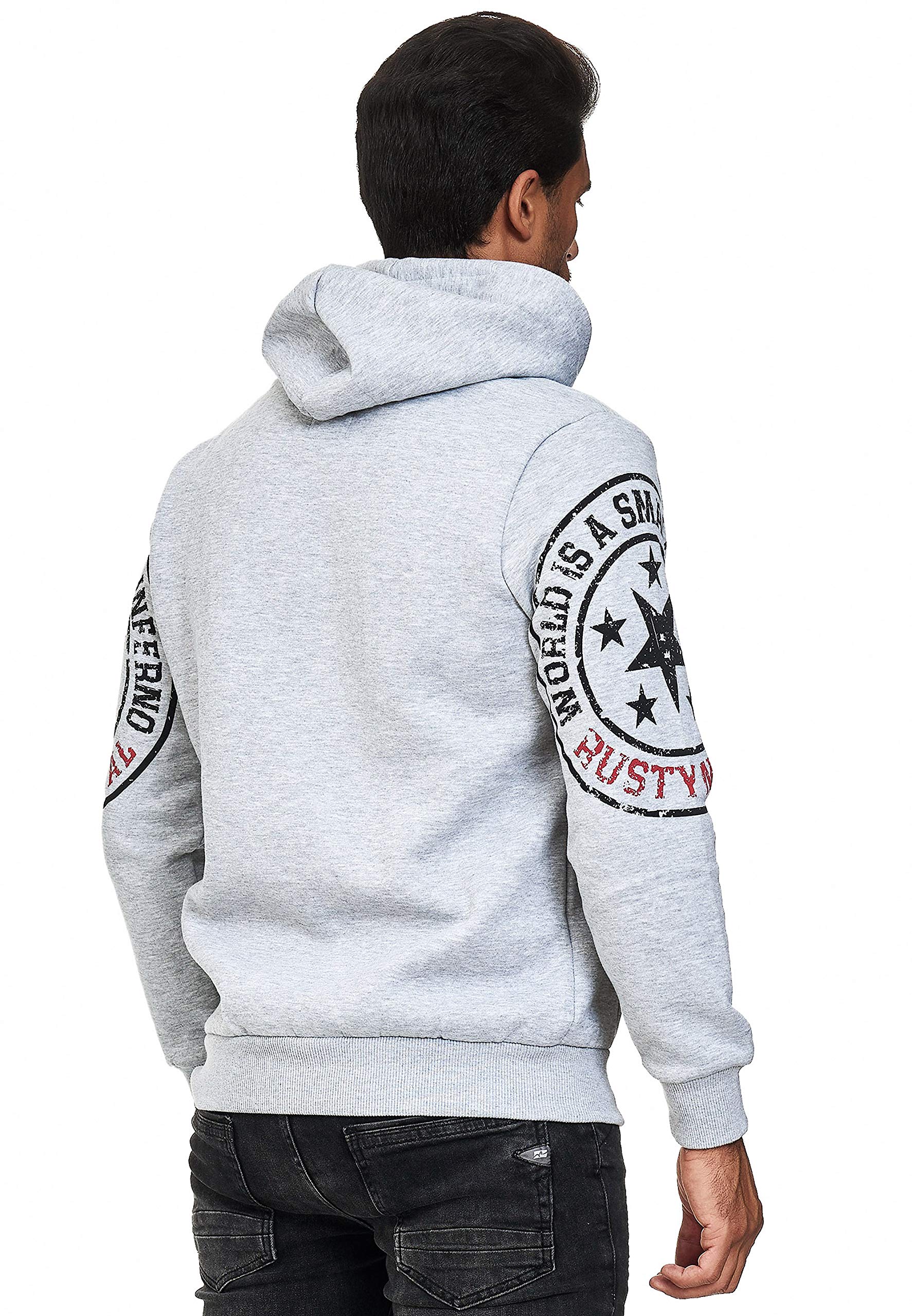 Rusty Neal Bluza męska z kapturem rozpinana z długim rękawem bluza z kapturem Streetwear 078, szary, S