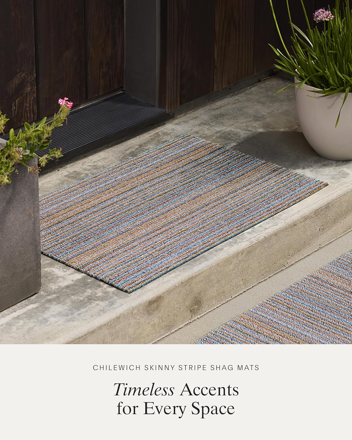 Chilewich Skinny Stripe Shag Mat - Premium Indoor/Outdoor Utility Rug for Entryway, Bathroom, Patio, Kitchen - Waterproof Backing - Soft Multi - 2’ x 3’