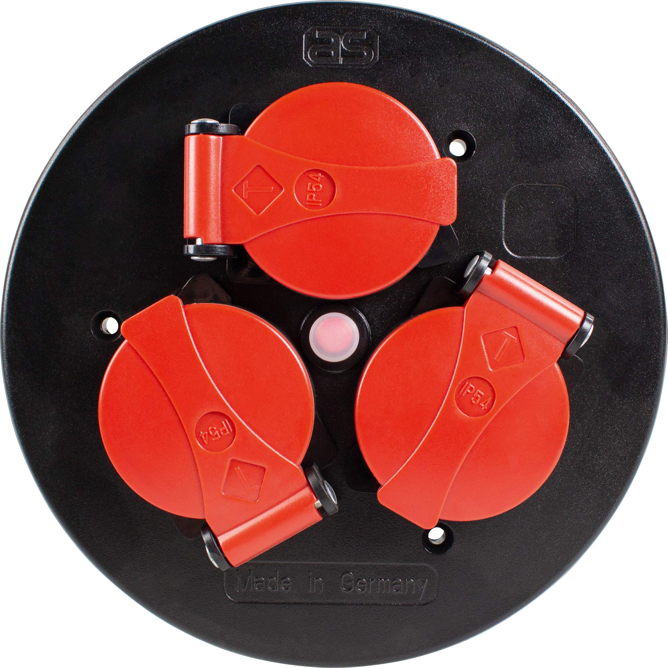 As - Schwabe With Hinged Lids 10565 3-Way Socket Insert With Red Hinged Lids And Thermal Circuit Breaker Ip44 Suitable For Outdoor Use