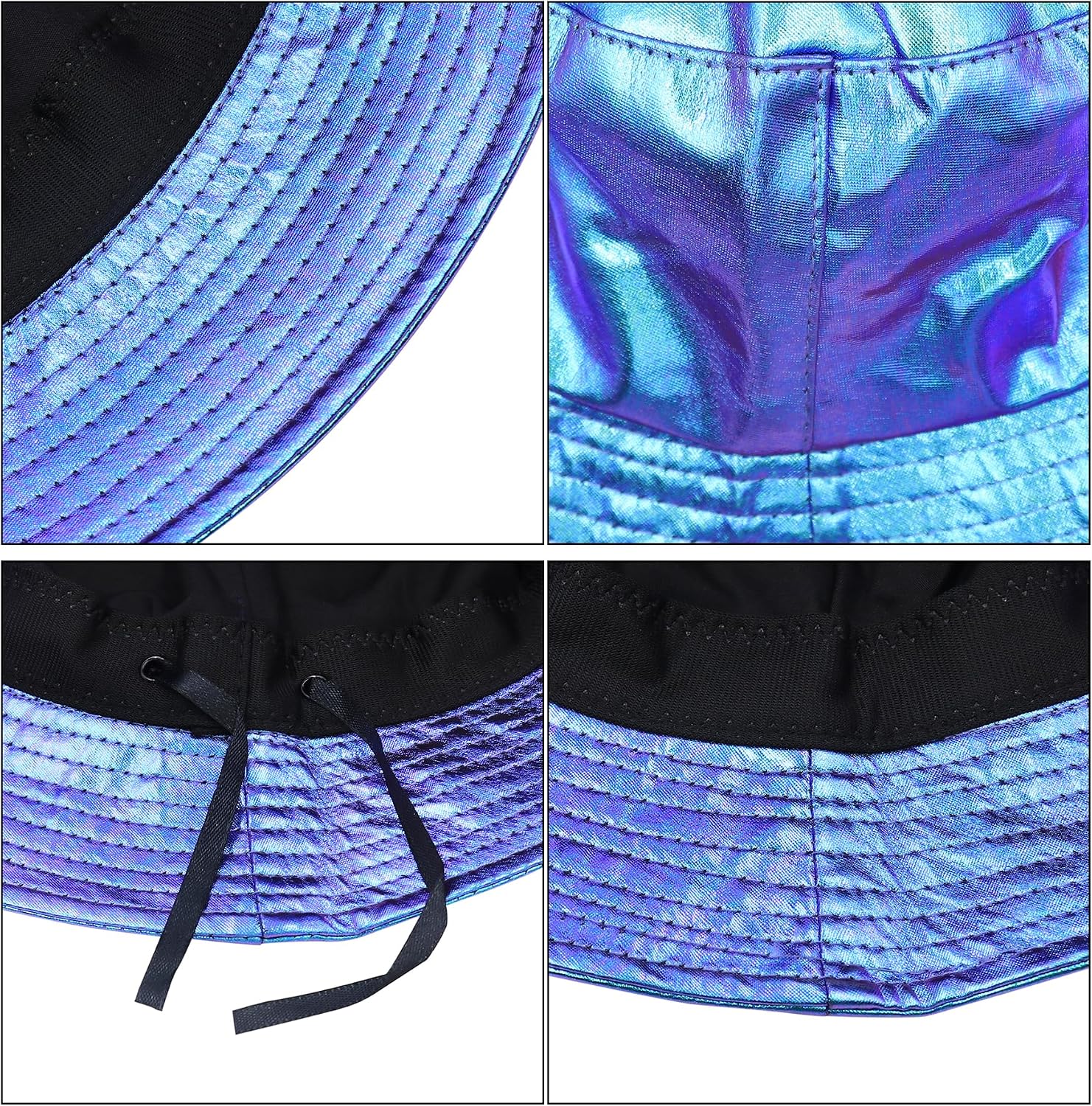 BOLLEY JOSS Unisex Holographic Bucket Hat Reversible Double-Side-Wear Bucket Hat Waterproof Outdoor Travel Sunhat Punk Hats