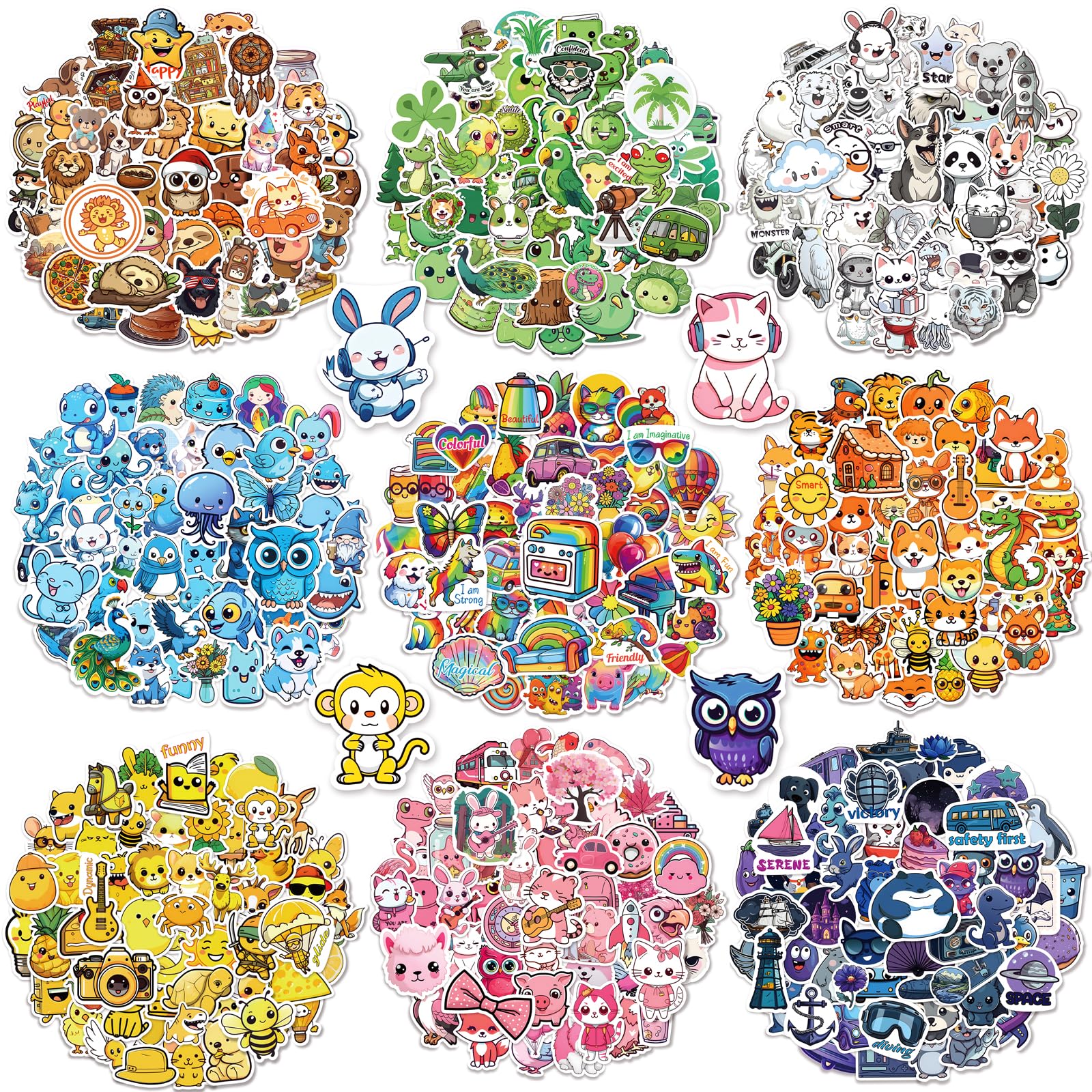 1200PCS Water Bottle Cute Animal Stickers for Kids Classroom - Waterproof Vinyl Sticker Bulk Pack for Adults Girls Boys Teens