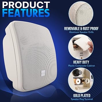 Pyle Outdoor Waterproof Patio Speaker - 3.5 2-Way Weatherproof Wall/Ceiling Mounted Dual Speaker w/Heavy Duty Grill, w/Transformer Adjuster, Universal Mount, in/Outdoor Use PDWR445TW (White)
