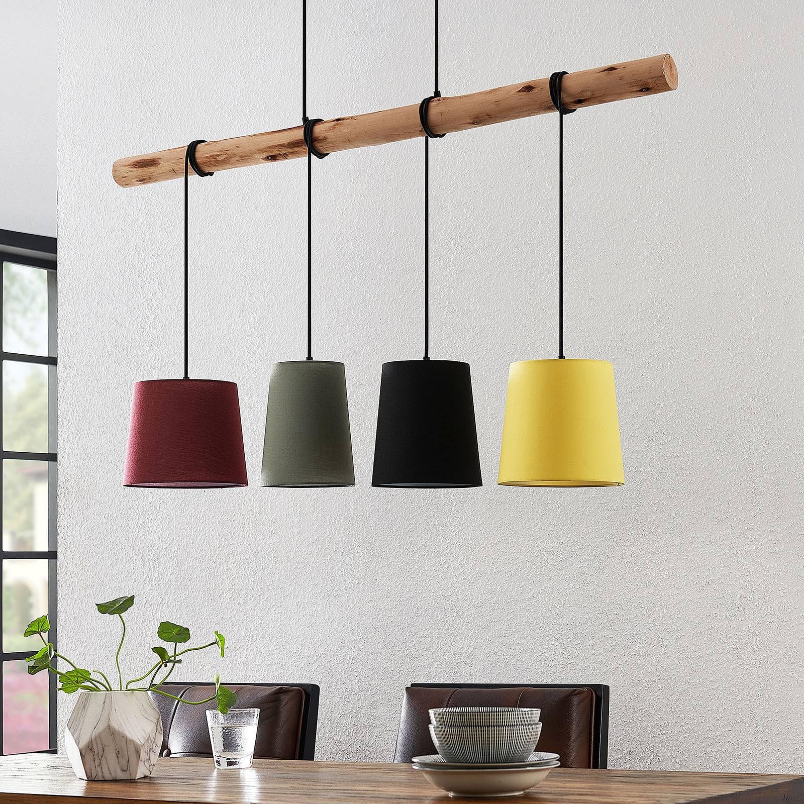Lindby Lampada a sospensione in legno e tessuto, lampada con ramo di Lampadario Stile Rustico per Tavolo da Pranzo Isola Cucina o Taverna Camera Letto 4x E27 | E27, 4 lampadine, moderno, in legno, tessuto, per soggiorno, soggiorno, cucina, sala da pranzo