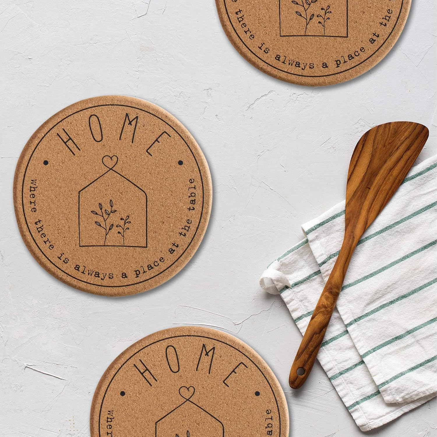 Perfect Housewarming Gift - Cork Trivet Hot Pads for Kitchen Counter | Set of 4 | 7.3 inches | Farmhouse Holder for Hot Dishes