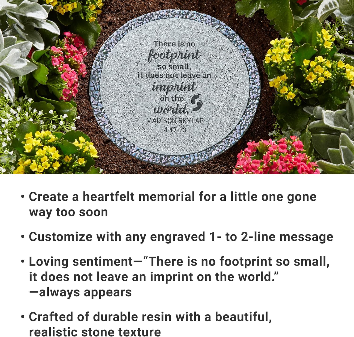 Let's Make Memories Personalized Memorial Garden Stone - Tiny Imprints - Sympathy - 12" Dia.