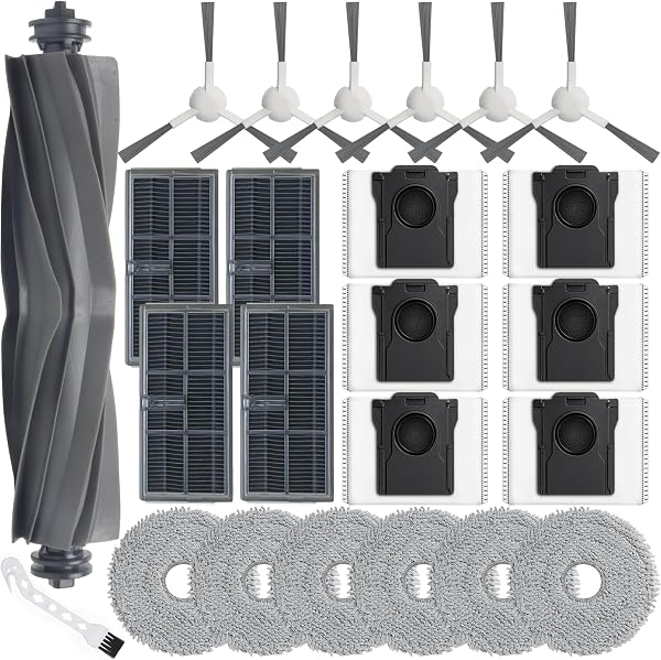 Bluearks 24 Stück Zubehör für Dreame L10s Ultra Gen 2 / L10s Pro Heat / X30 / L40 AE/Mova E30 Ultra Saugroboter,Bestehend Aus 1 Hauptbürste,6 Wischtüchern,4 HEPA Filtern,6 Seitenbürsten,6 Staubbeutel - 1