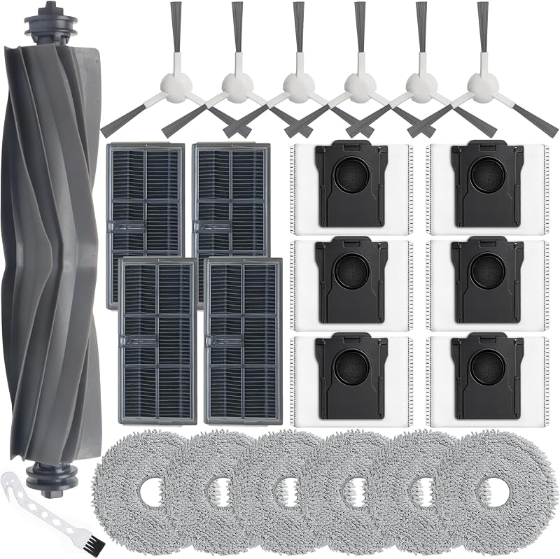 Bluearks 24 Stück Zubehör für Dreame L10s Ultra Gen 2 / L10s Pro Heat / X30 / L40 AE/Mova E30 Ultra Saugroboter,Bestehend Aus 1 Hauptbürste,6 Wischtüchern,4 HEPA Filtern,6 Seitenbürsten,6 Staubbeutel