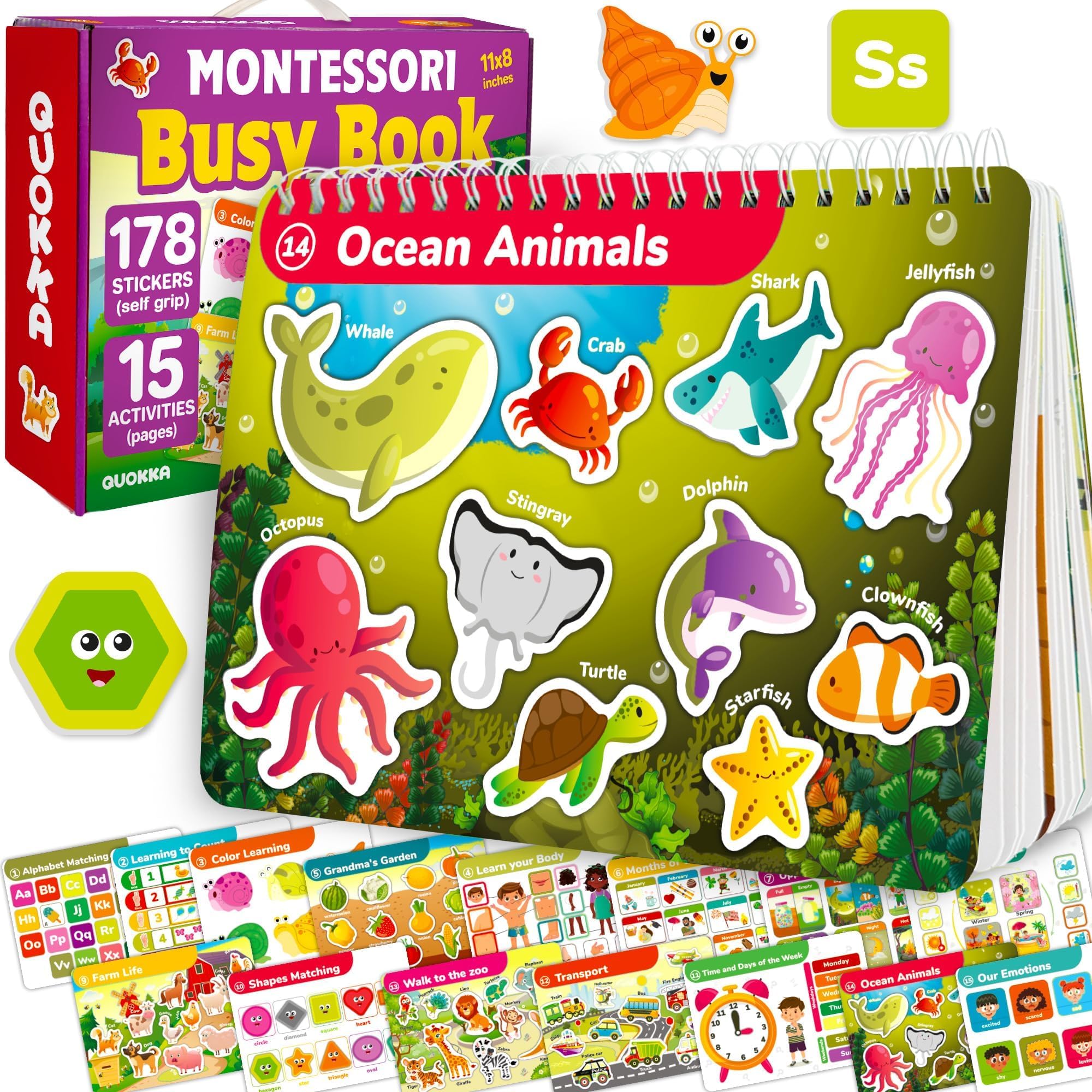 QUOKKA Montessori Busy Book per bambini dai 3 ai 5 anni, libro di attività con pagine interattive, libro di attività di 3 anni con chiusura a tocco per l'apprendimento, regalo prescolare per ragazzi e