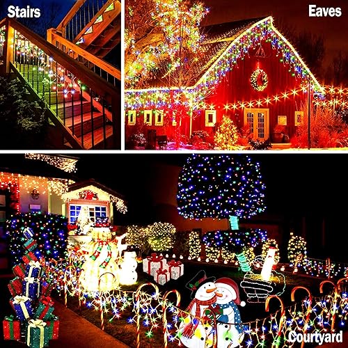 Vista 60 de KNONEW 164 pies 1600 luces LED de Navidad decoración al aire libre, temporizador blanco, 8 modos de luces colgantes con 320 gotas, enchufe en Blanco