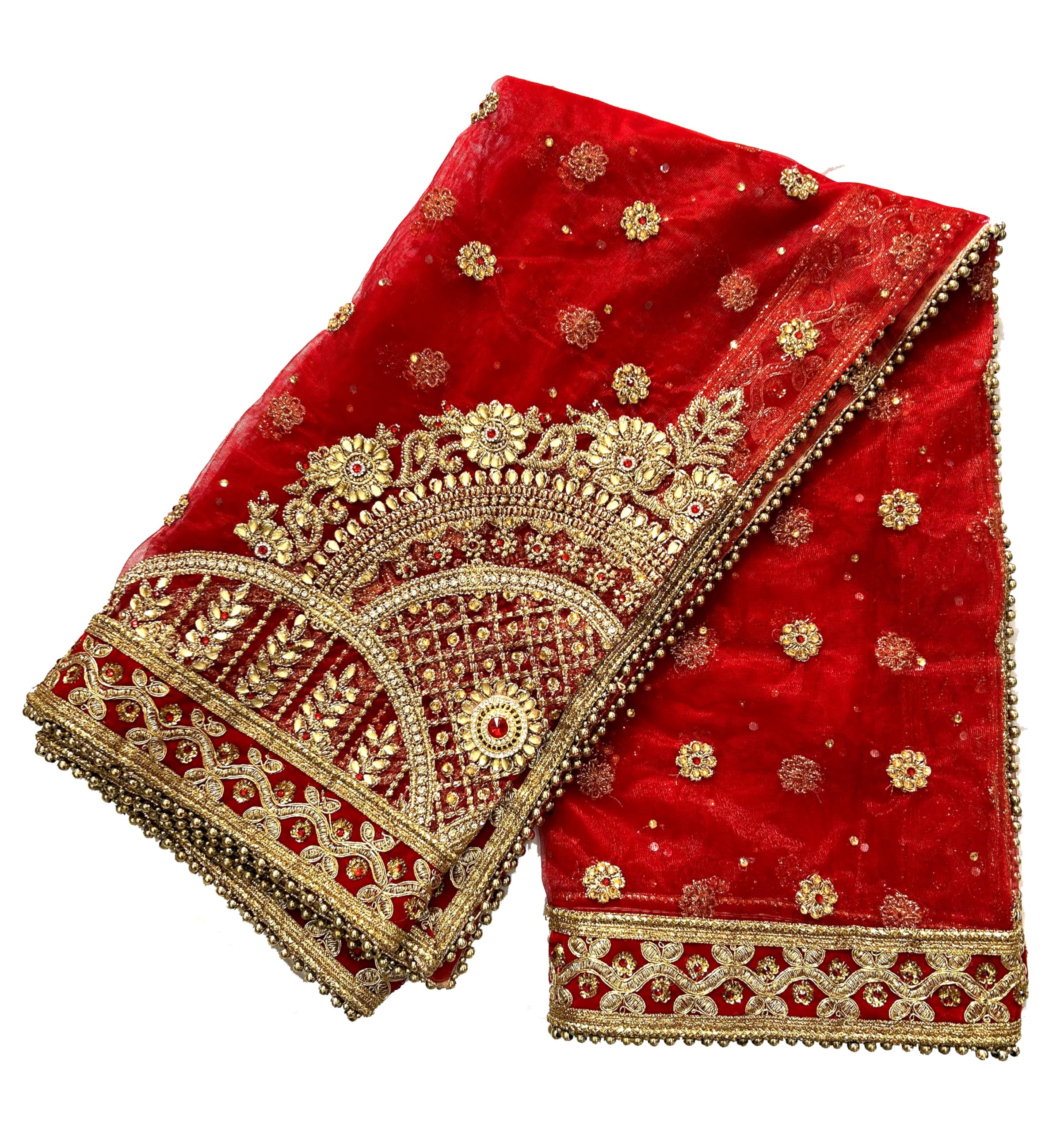 asha chunri house Women Red Bridal Dupatta With Velvet Border 2.25 Meter With Mathapati Designs-picture-53