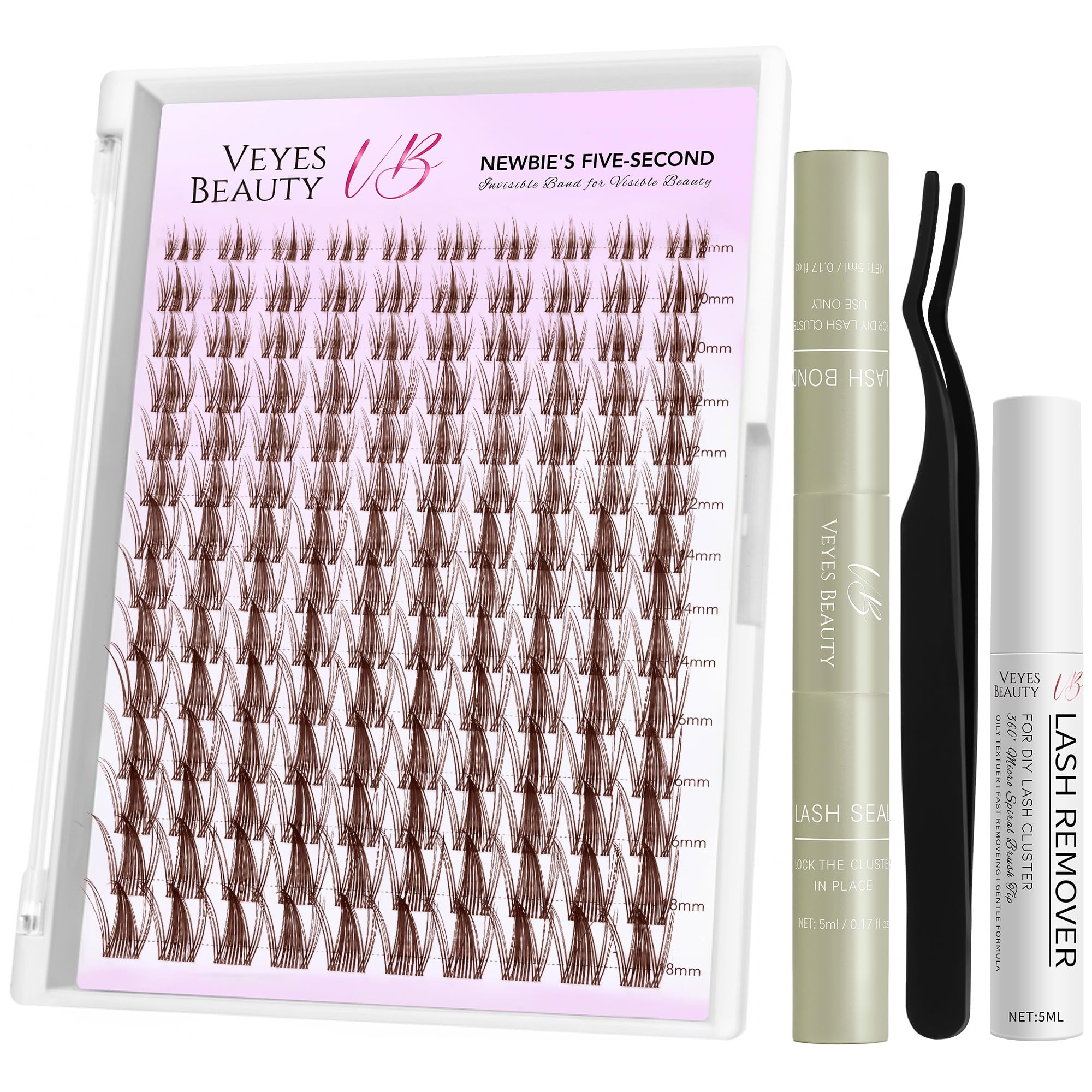 VEYESBEAUTY Ciglia Finte Kit Marroni fai da te Extension Ciglia Finte Ciuffetti Naturali e Sottili Ciglia Colorate Lash Clusters o Lunghezza mista Ciuffetti Ciglia Finte (Manga Kit, 8-18mm)