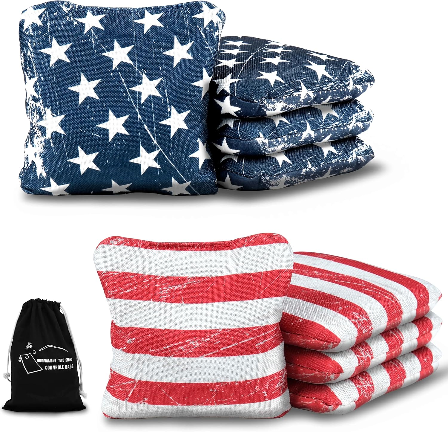 Professional Cornhole Bags Set of 8 - Dual Sided Stick & Slide (Suede/Woven) - Premium Resin Filled Regulation Weight & Size (6x6, 16oz) - Double Stitched Reinforced Seams with Carry Tote