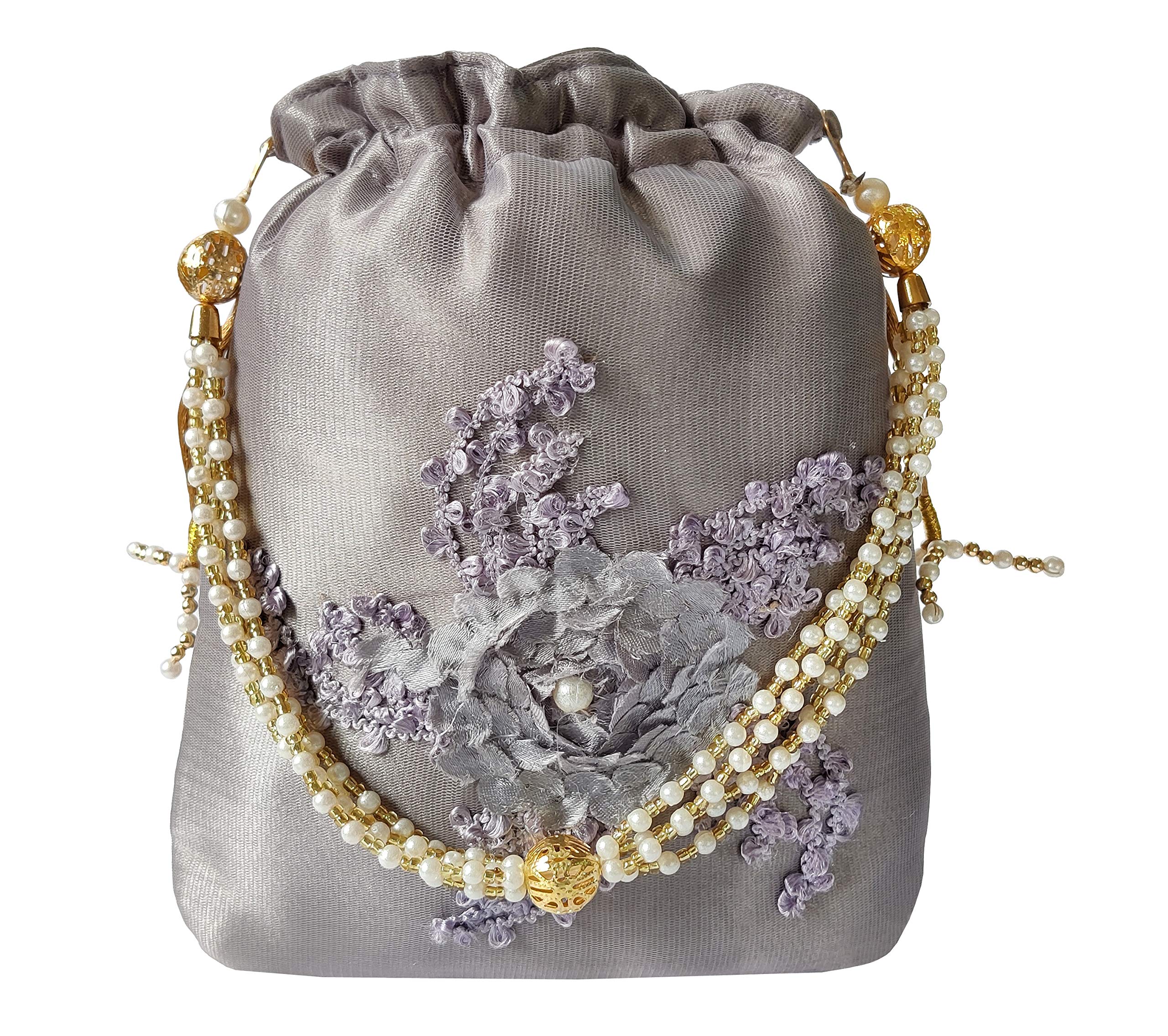 Bolsa Potli gris para mujer de Indian Collectible, Gris