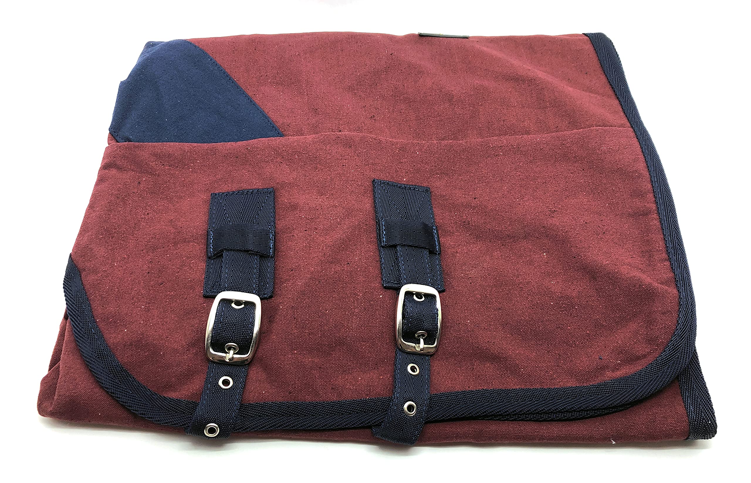 Horses, Coperta da Box per Cavallo in Cotone Modello Maddy 2, Leggera e Traspirante per Primavera e Estate, con Cinghie e Copricoda, BORDEAUX/BLU-135 cm